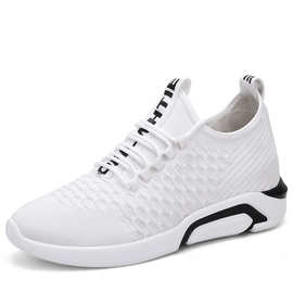 厂家直销2019新款男士隐形内增高男鞋7cm透气飞织网面运动休闲鞋