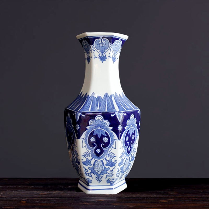 景德镇陶瓷器花瓶手绘仿古青花瓷大号中式家居客厅插花装饰品摆件