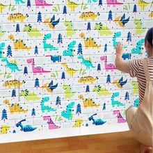 厂家批发墙纸3D自粘立体墙纸幼儿园卡通动漫软包防撞儿童房墙壁贴