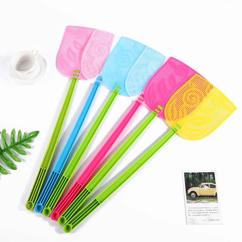 Popular Fashion Plastic Fly Swatter Lengthened Handle Mesh Surface Household Fly Swatter Mosquito Swatter Durable Drop-Resistant Multicolor