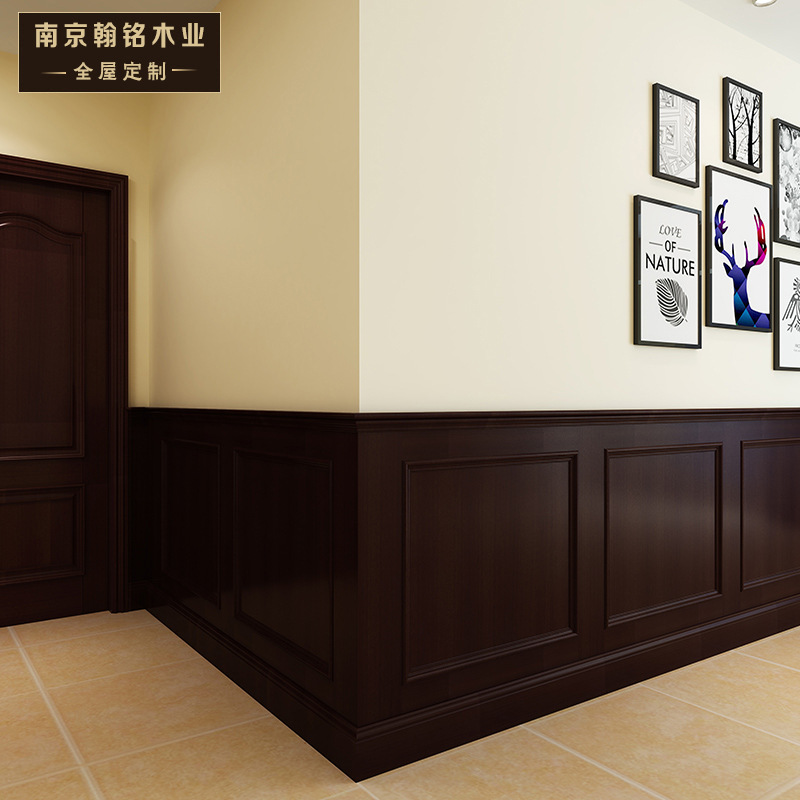 南京实木护墙板墙裙板复合烤漆欧美式田园橡木色装饰板定制