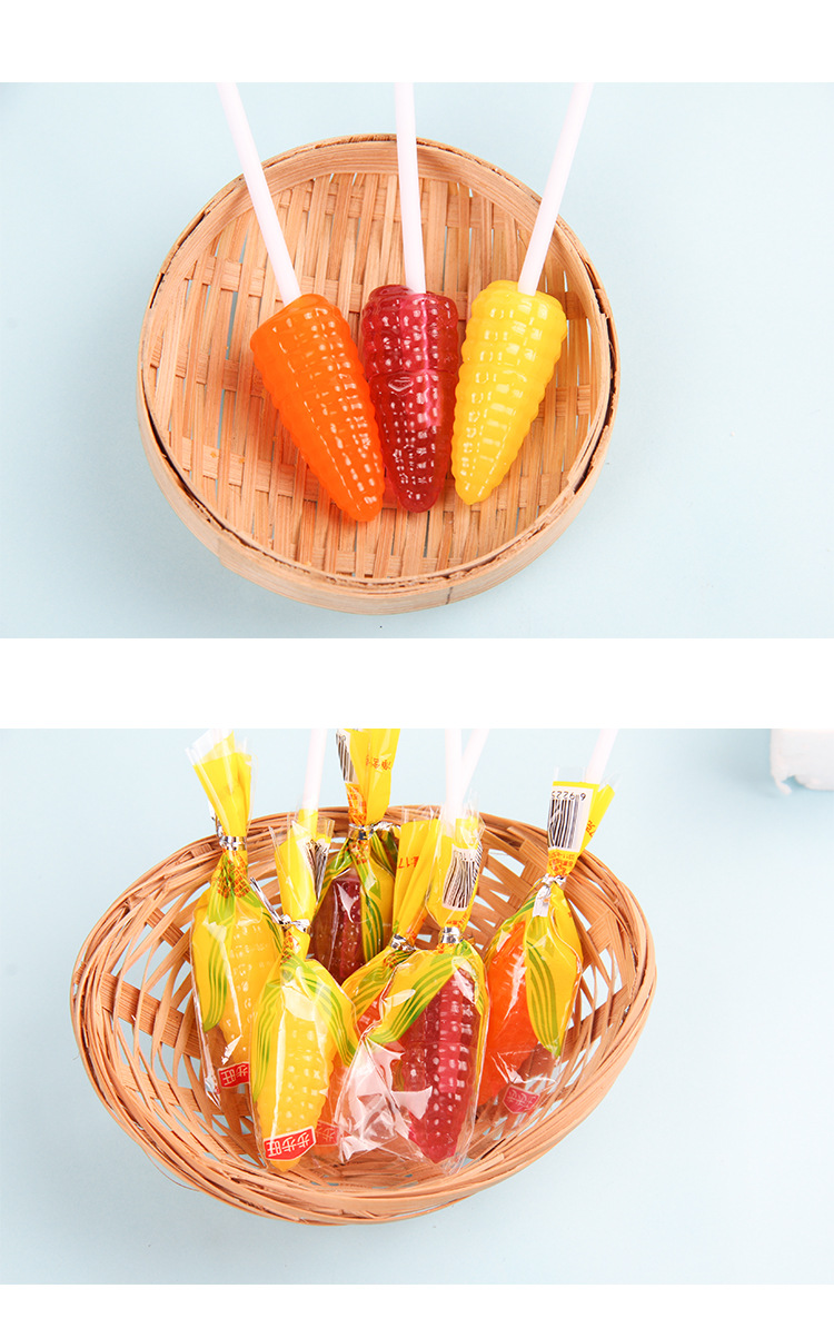 整桶50支创意玉米棒糖水果味多味硬糖儿童彩虹棒棒糖