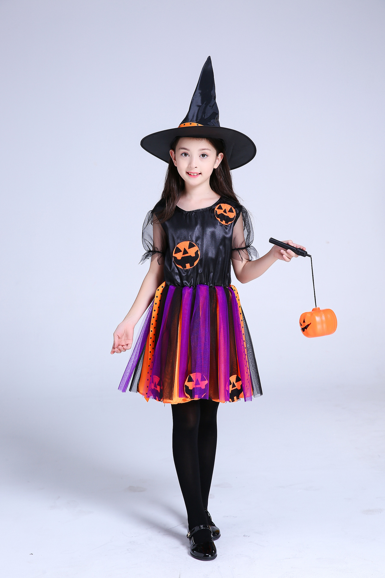 儿童万圣节服装女童南瓜服小女巫cosplay公主纱裙装扮衣服演出服