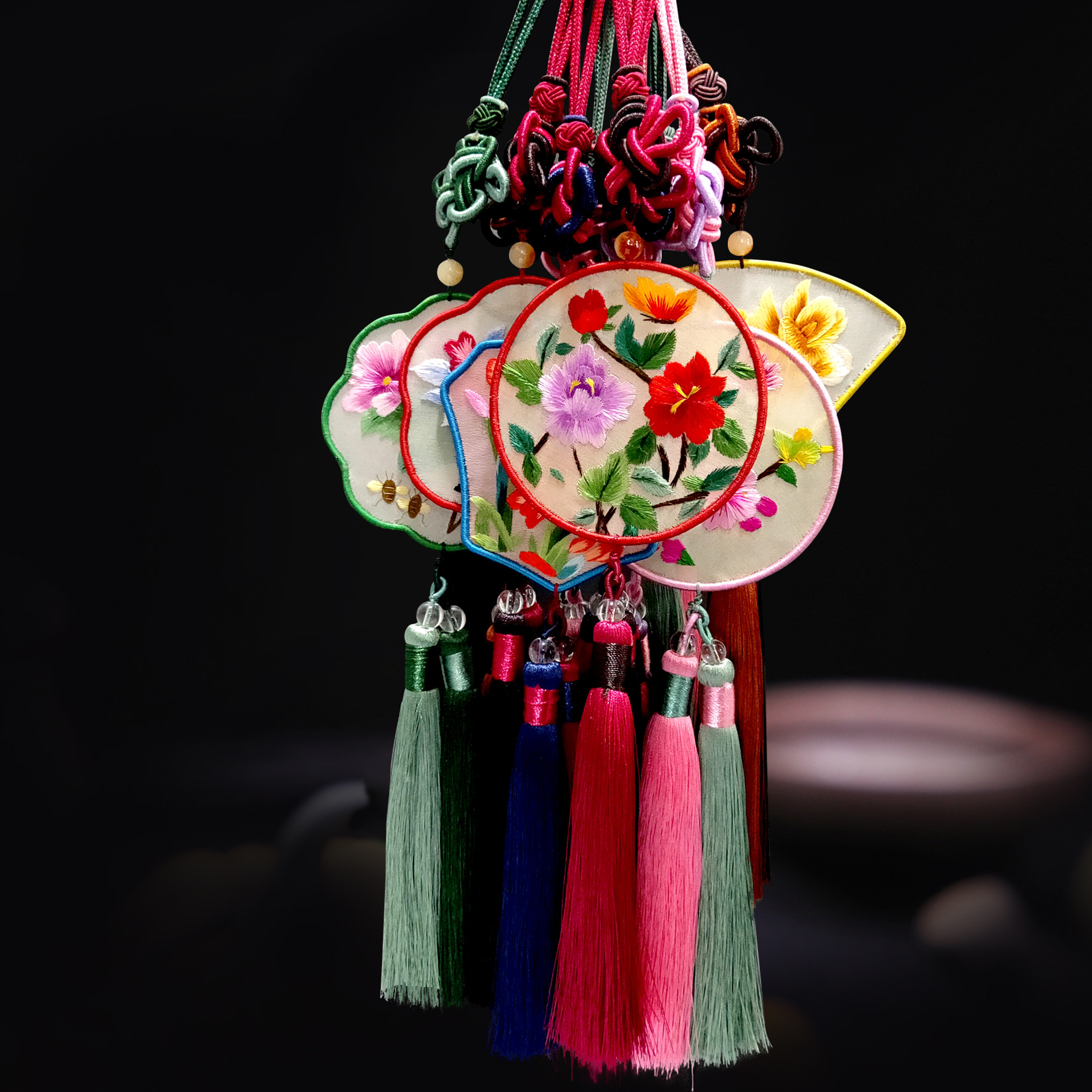 苏绣双面绣挂件刺绣车挂出国礼品古风汉服中国结刺绣挂件