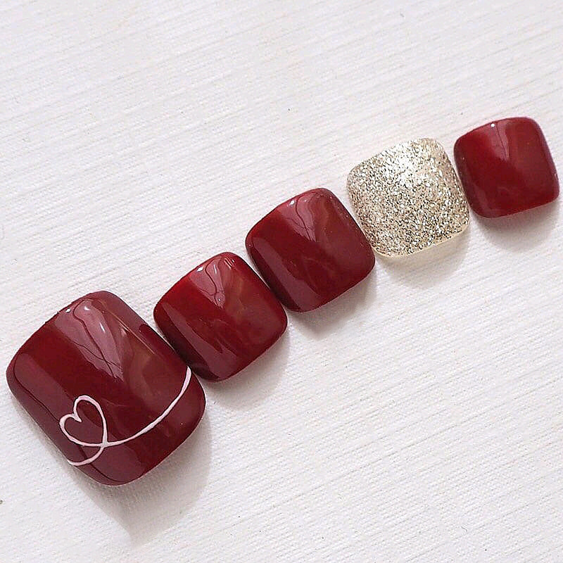 夏季新款脚趾甲成品贴片 穿戴甲日系酒红磨砂网红ins脚指甲甲片