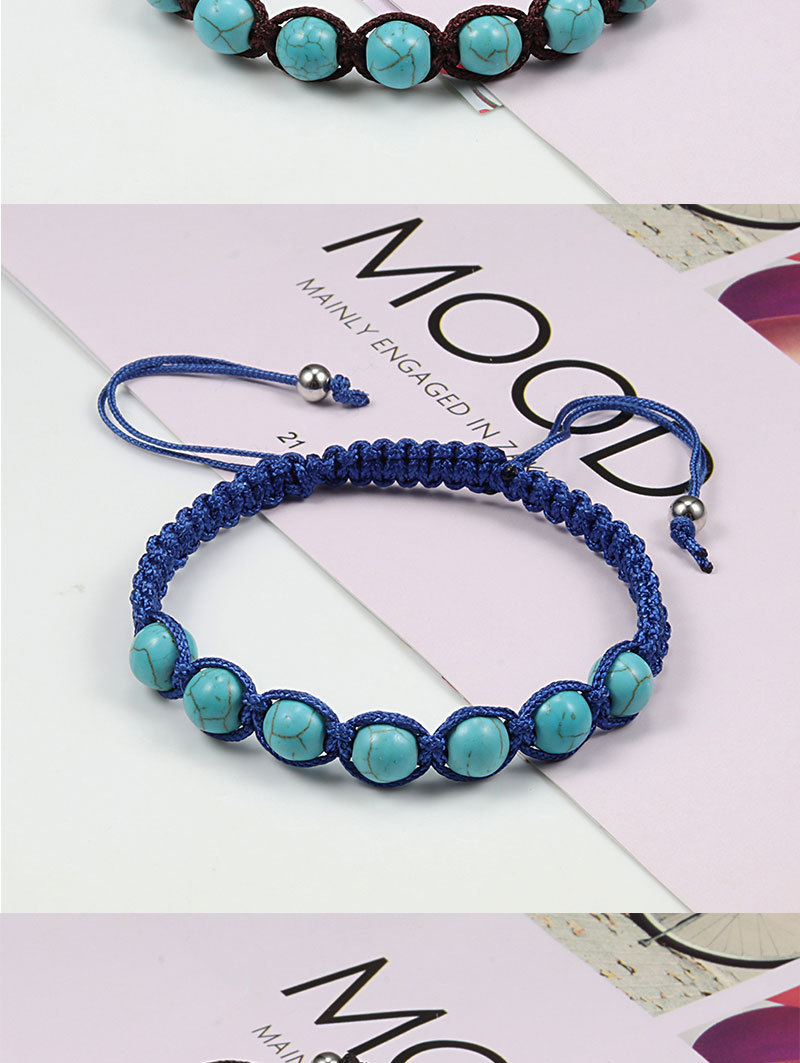 跨境饰品 编织手绳蓝松石串珠手链 珠子吊坠尼龙线伸缩款链子现货