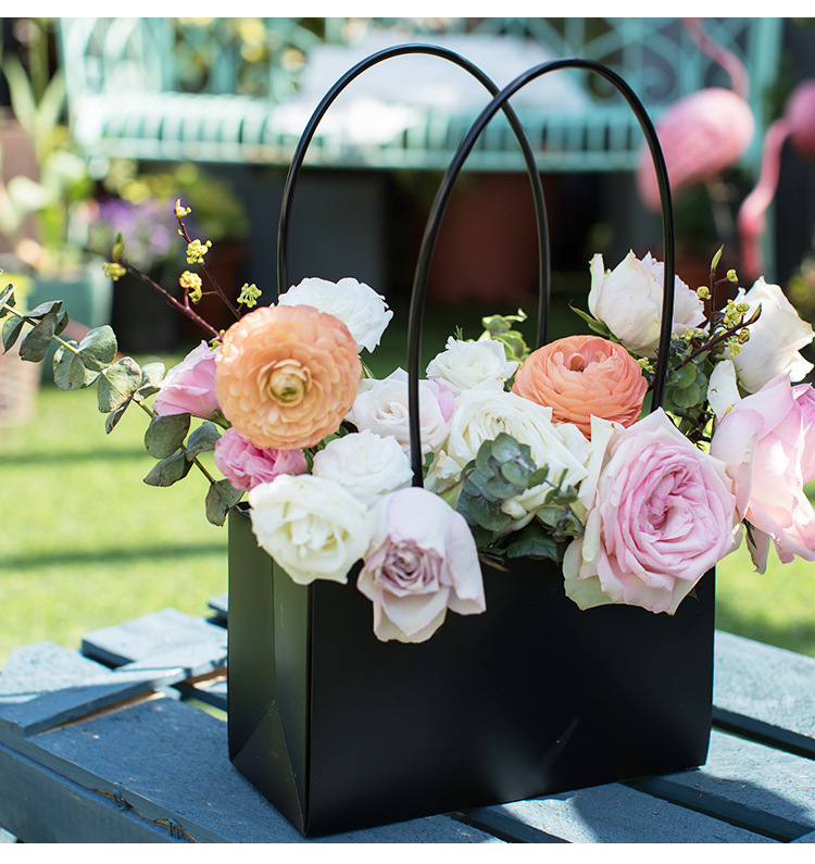 鲜花包装材料新款鲜花袋双面防水手提袋粉色牛皮袋情人花束礼品袋