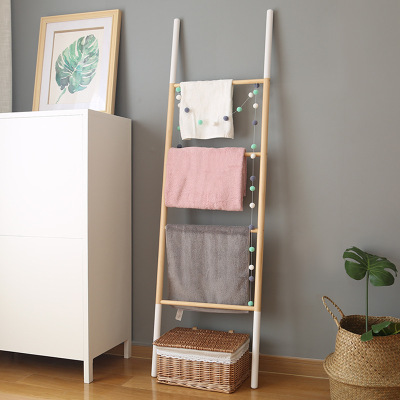 置地 简约实木落地衣架 挂置物架靠墙架 梯形一字形木质工艺架子