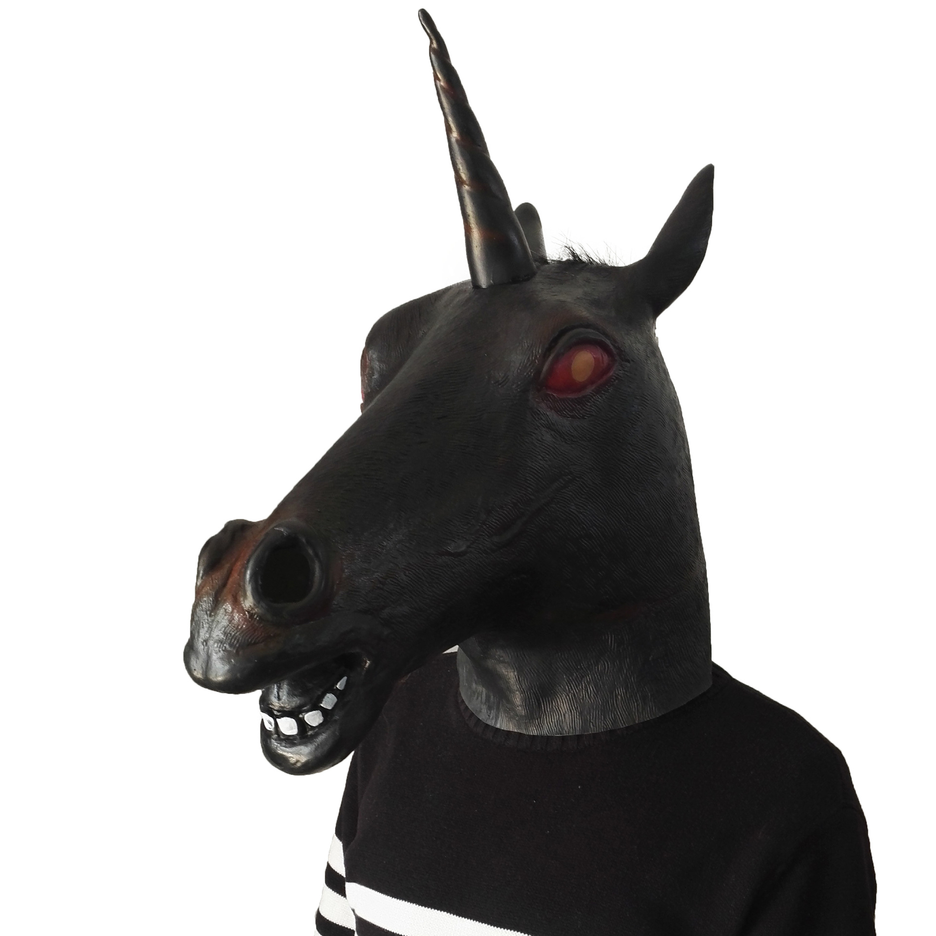 黑色独角兽乳胶面具头套 动物表演面具 万圣节舞会面具头饰