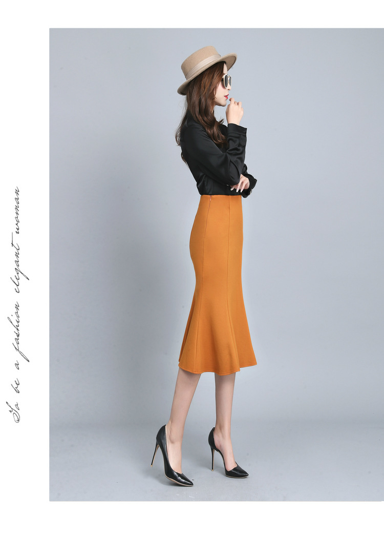 春装鱼尾裙修身显瘦包臀半身裙荷叶边中长款传淘宝一件代发937