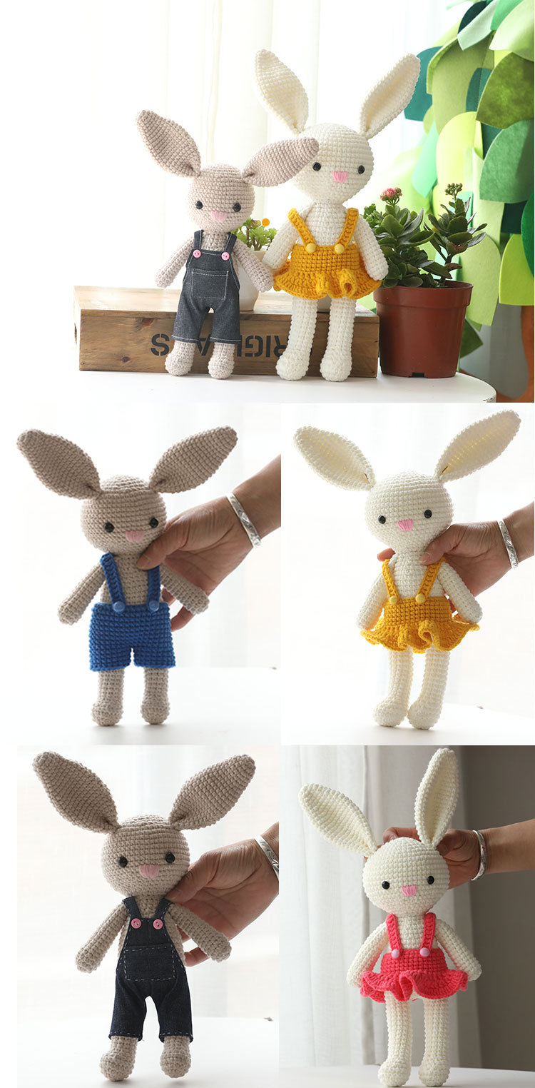 毛线钩织情侣兔子网红长耳兔 手工diy钩针编织材料包孕期宝妈手作