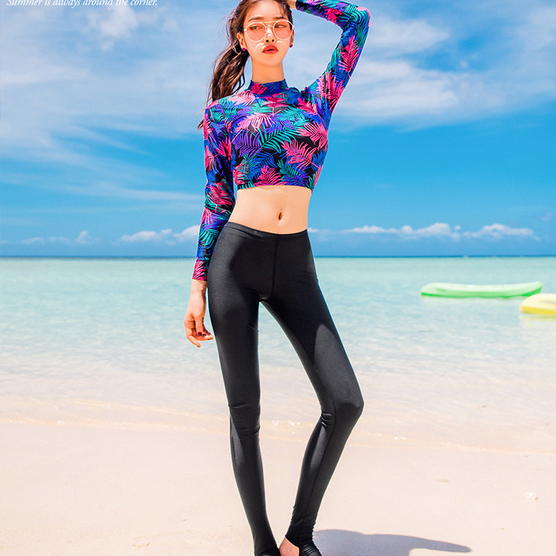 秋冬分体长袖长裤泳衣女三件套高弹紧身大码显瘦冲浪性感速干保暖