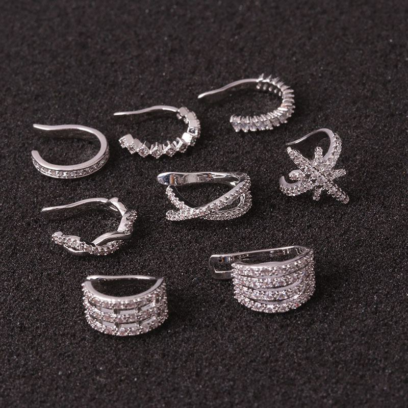 2020 Kuaishou Micro-Inlaid Anti-Pain Ear Clip Non-Pierced Ear Bone Clip Korean Ear Bone Ring Pseudo Stud Earrings Female