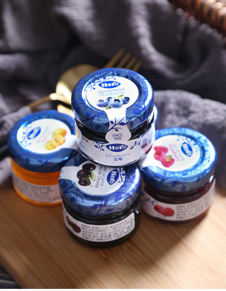英雄hero果酱28.3g 迷你果酱蓝莓覆盆子黑樱桃草莓味早餐面包酱