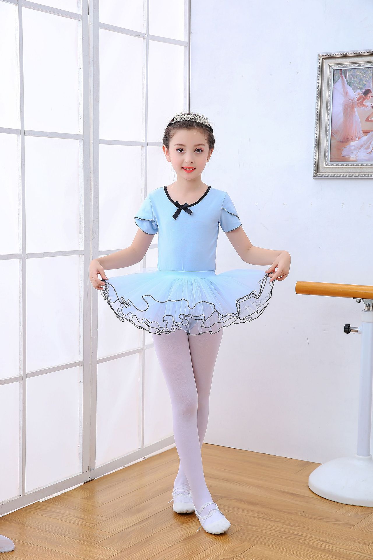 儿童芭蕾舞演出服春夏款女童芭蕾练功服女孩短袖芭蕾舞形体衣考级