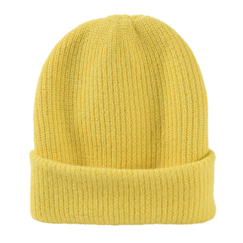 Winter Hat Women's Double Layer Thick Yellow Rabbit Fur Knitted Hat Men's Simplicity Pure Color All-Matching Sleeve Cap