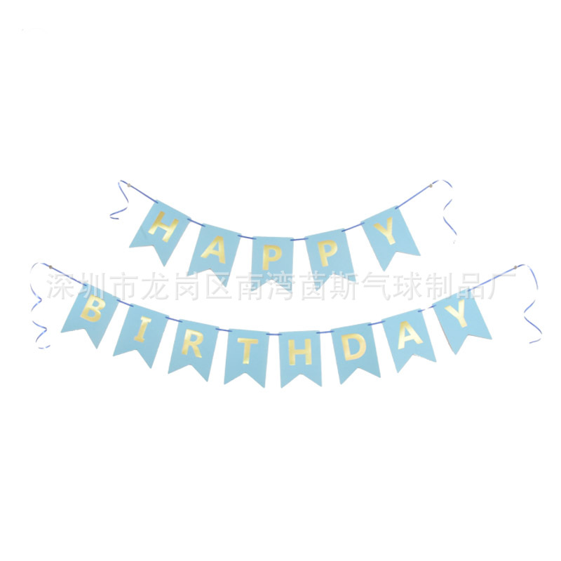 Happy Birthday Banner Hanging Flag Bronzing Swallowtail Flag Fishtail Letter Bunting Latte Art Party Cross-Border Decoration Supplies