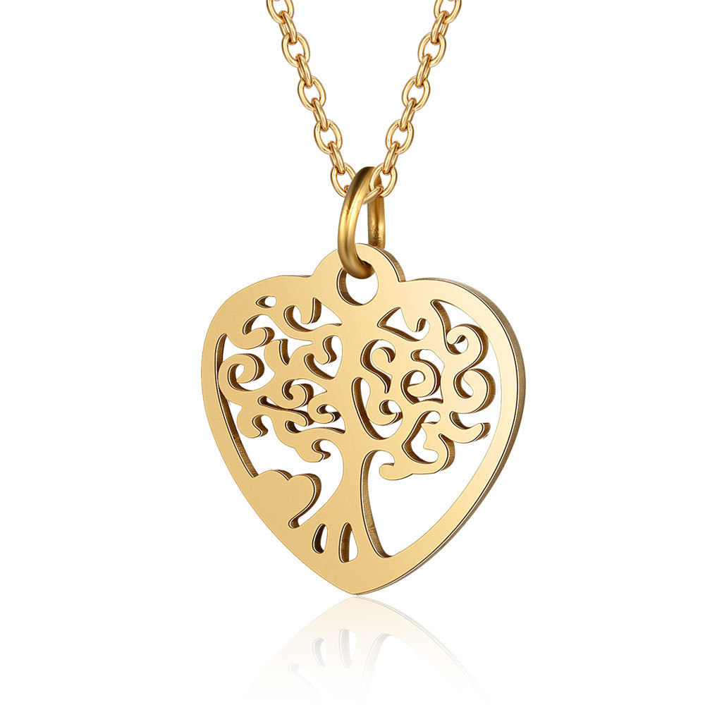 生命树钛钢项链女跨境热销时尚不锈钢饰品桃心生命树吊坠项链