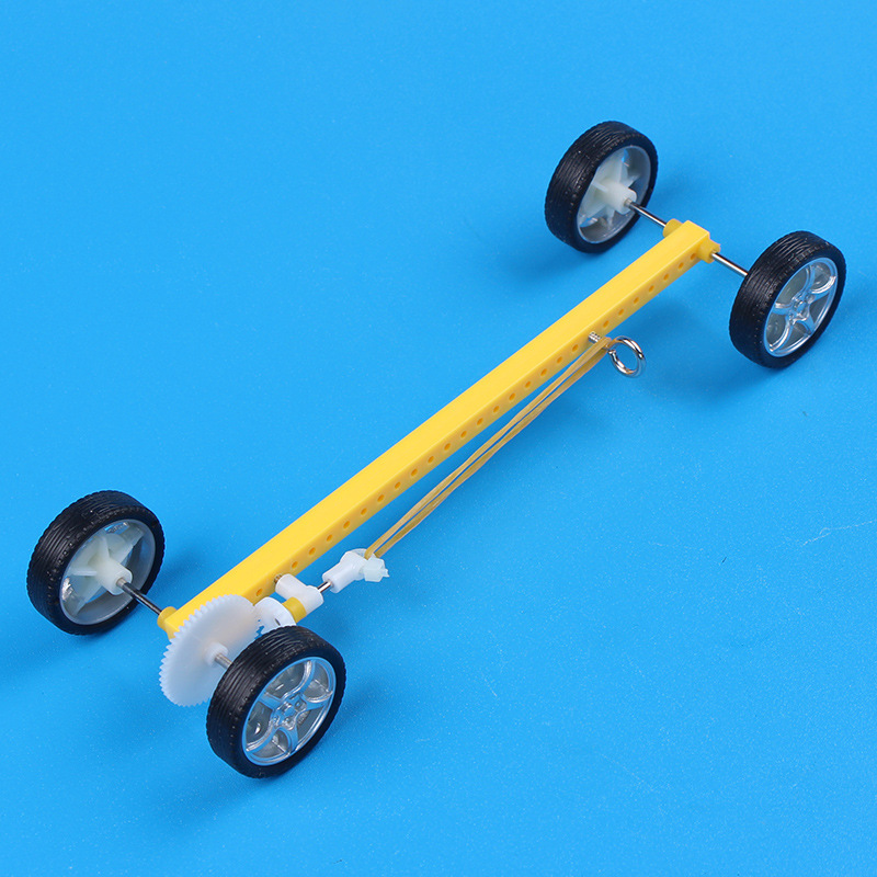 悠悠鱼diy科技小制作动力车模型学生科学实验玩具橡皮筋回力小车