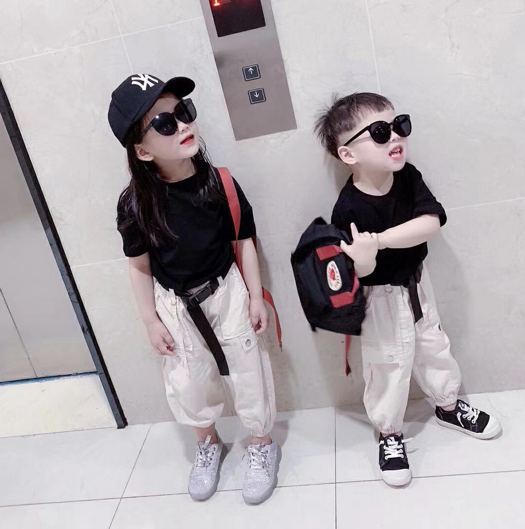 男女童套装短袖百搭t恤加九分裤夏装新外贸童装代发3-10岁姐弟装