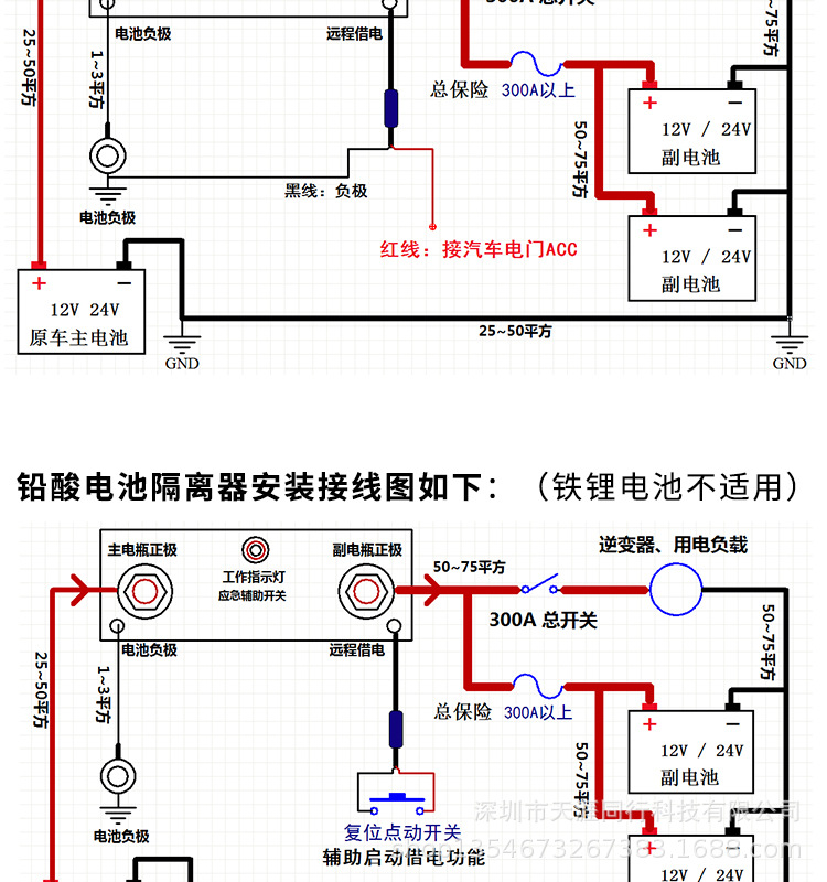 汽车双电瓶保护控制器150a12v24v房车越野车改装双电池智能隔离器