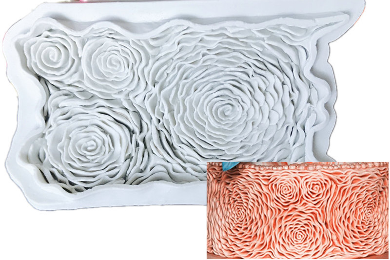 积木格子褶皱纹路硅胶模具 波纹鲜花花朵花藤浮雕图案蛋糕粘土模