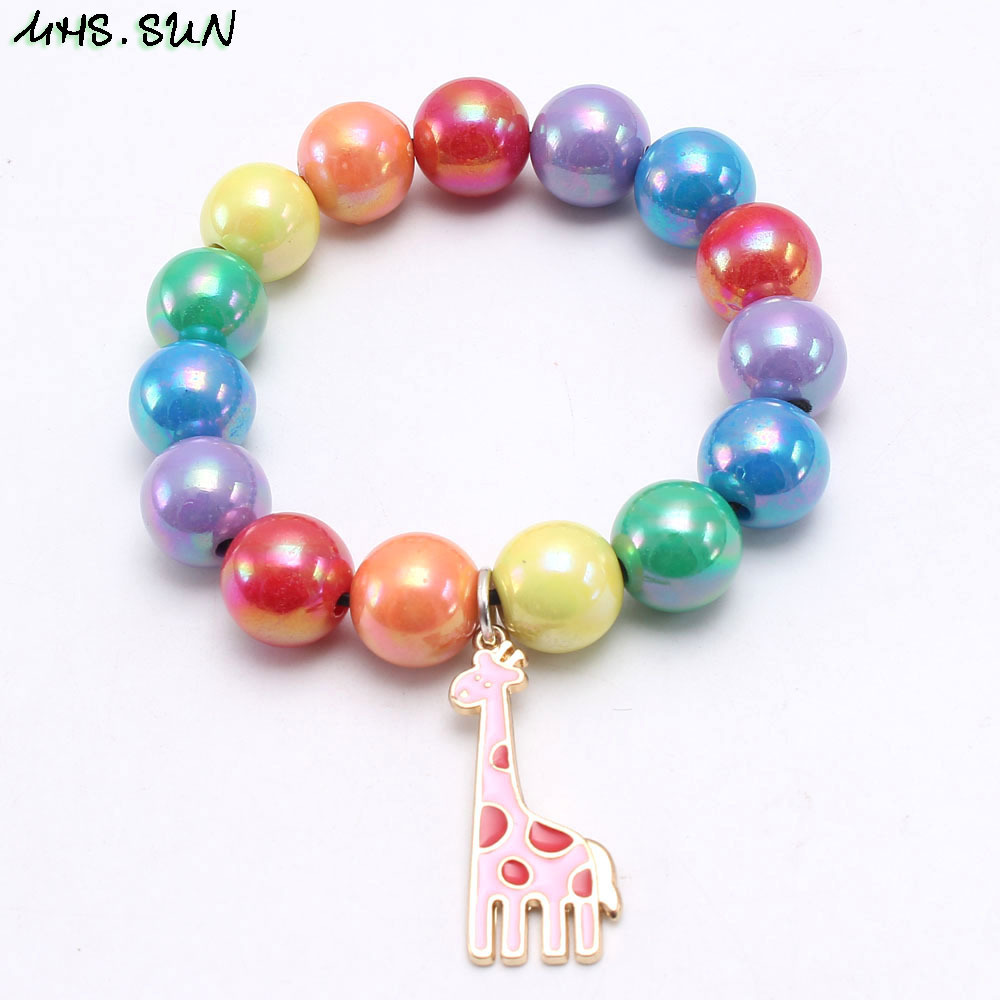 欧美热销 彩虹串珠儿童手链 可爱滴油合金鱼鳞吊坠儿童串珠手链