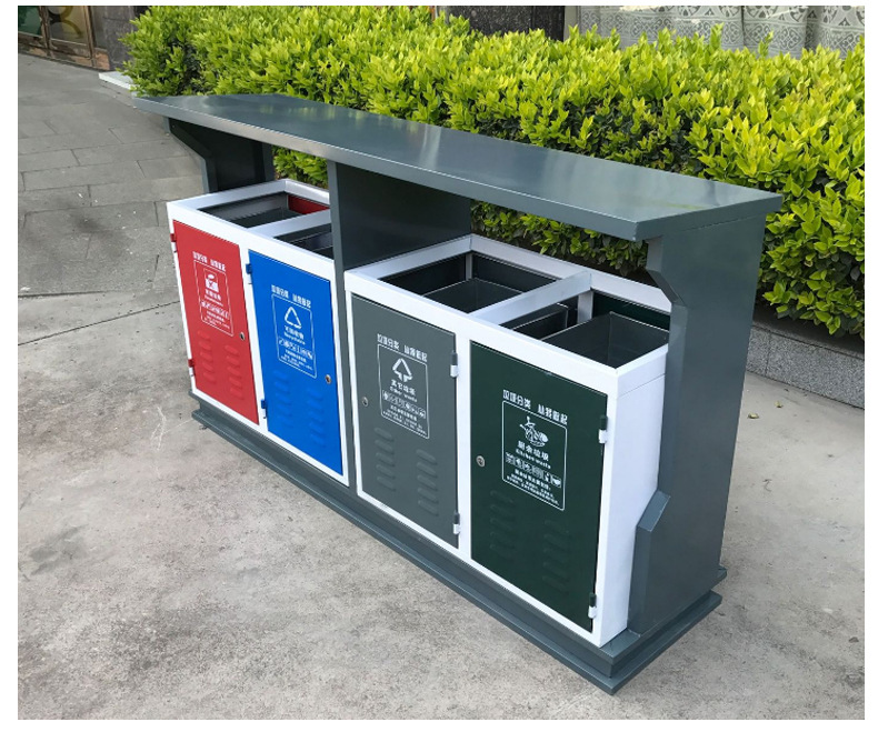 户外四分类垃圾桶 镀锌板金属垃圾箱 小区市政学校环保