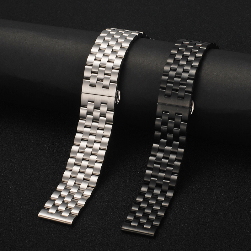 手表表带实心不锈钢黑色拉沙拉丝钢表带男手表钢链18 20 22 24mm
