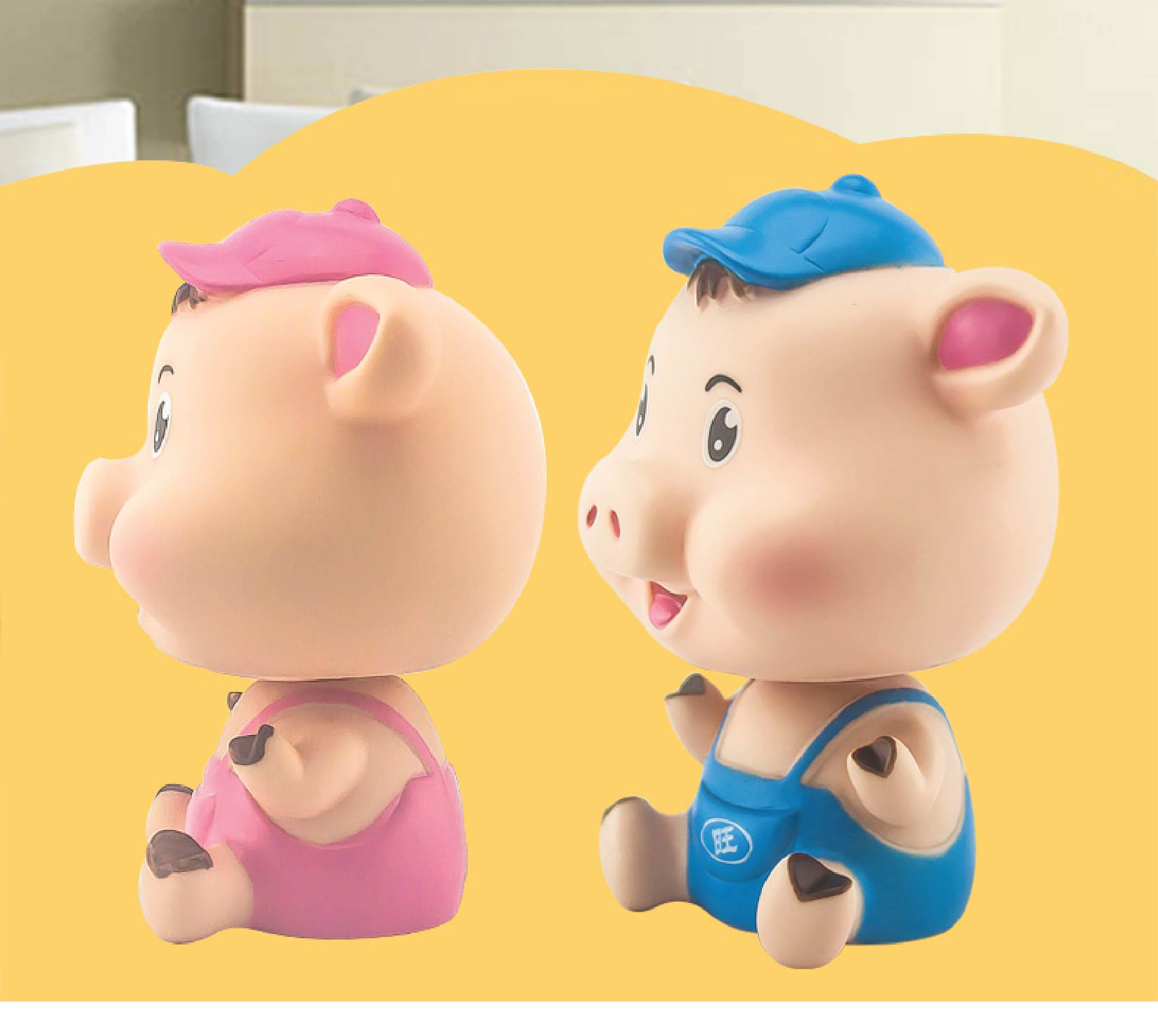 小萌猪弹簧摇头公仔创意摆件 汽车用品 产地货源 亚马逊热卖玩具