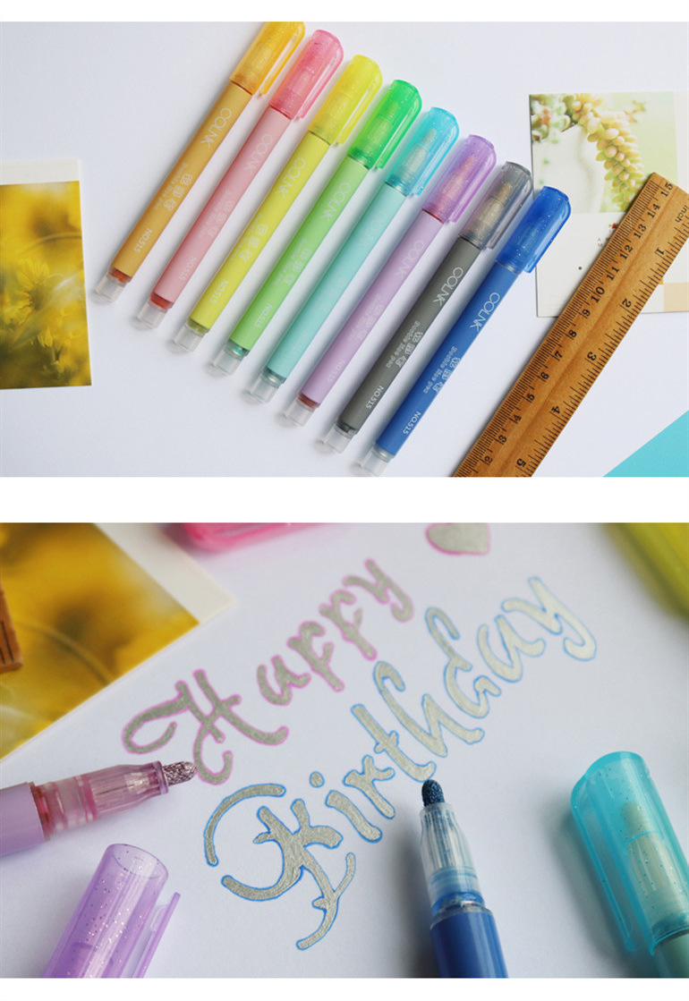 柯林515梦幻彩色荧光笔抖音同款轮廓双线笔手帐绘画8色双色金属笔