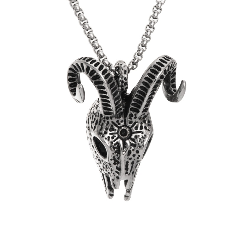 2019款hiphop时尚嘻哈个性潮流骷髅羊头钛钢项链挂饰男女9624f