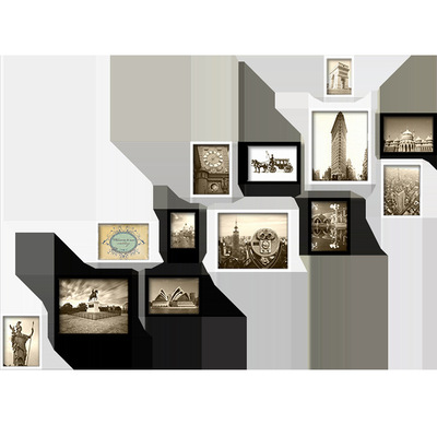 创意照片墙组合挂墙洗楼梯相框走廊过道异形木框墙面简约装饰
