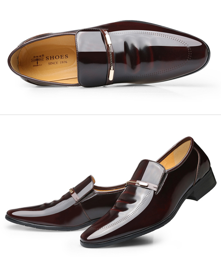 蜻蜓牌男鞋秋季商务正装男士皮鞋男真皮内增高英伦漆光牛皮结婚鞋