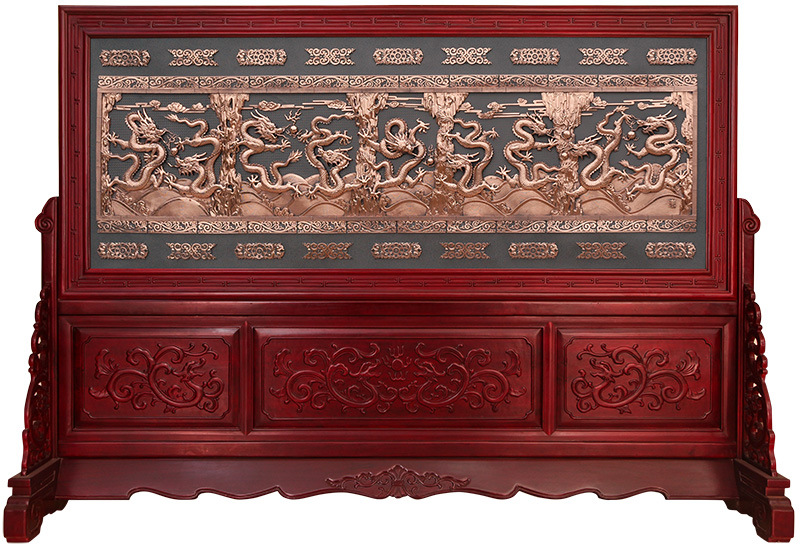 办公屏风|紫铜浮雕画八骏图红木屏风|屏风摆件|隔订做屏风九龙壁