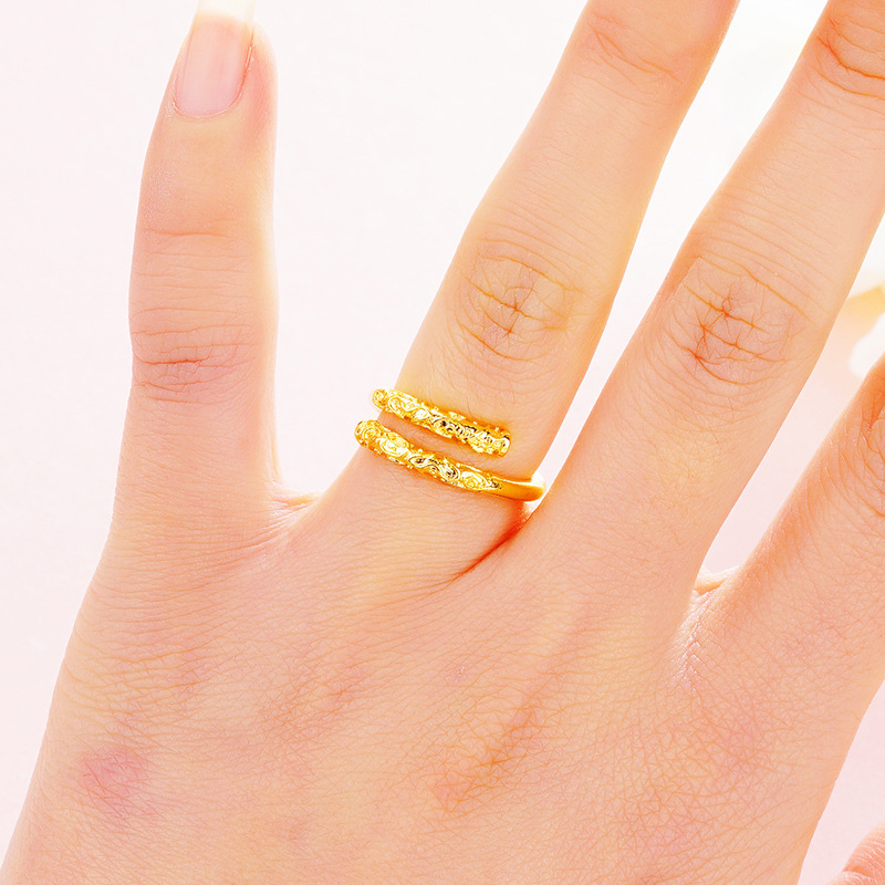 越南沙金开口金箍棒戒指 大小孙悟空紧箍咒男女款浮雕情侣戒批发