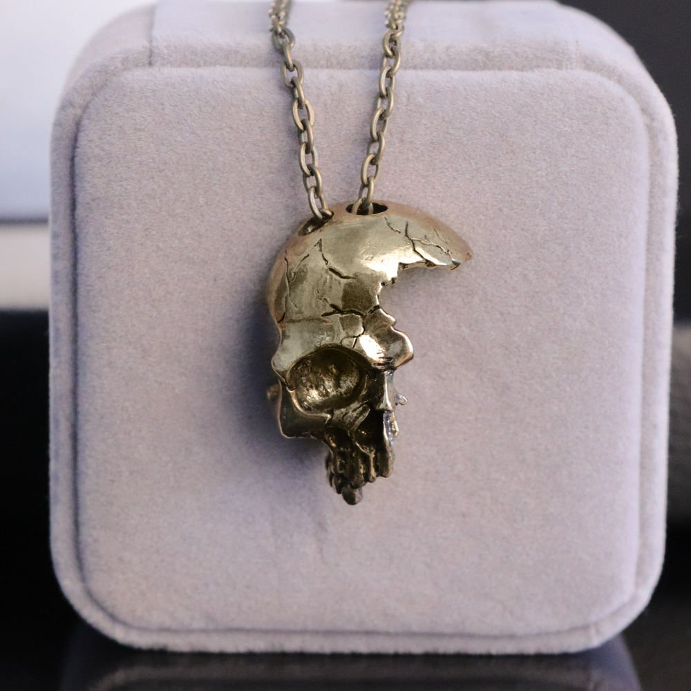 2019跨境欧美复古半个骷髅项链合金骷髅吊坠哥特式项链饰品