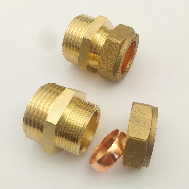 厂家直销1寸22mm外丝单联铜卡套接头平板太阳能热水器黄铜接头