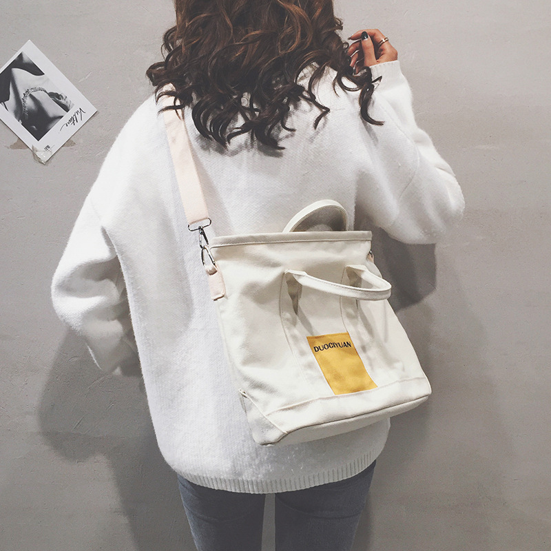 Factory Wholesale 2019 New Korean Style Contrast Color Canvas Shopping Bag Fashion Simple Large Capacity Portable Messenger Bag for Women