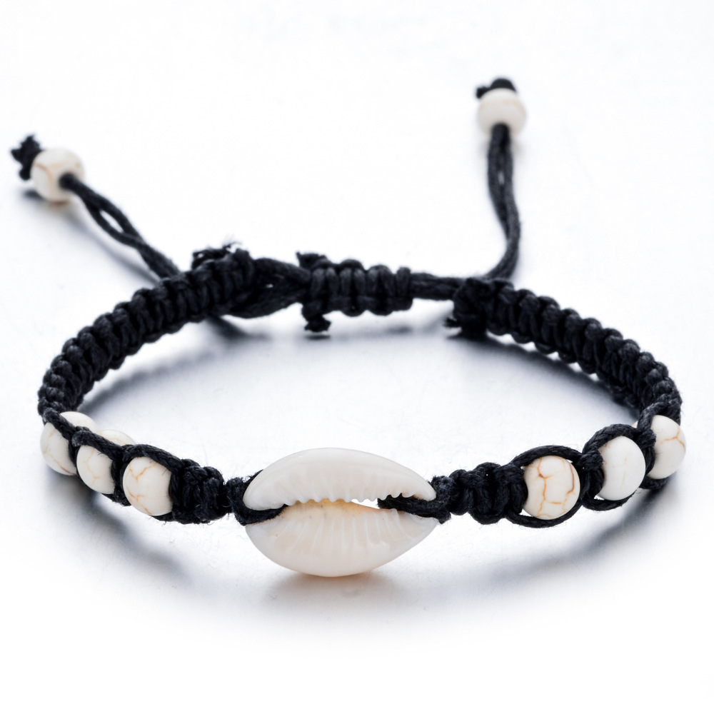 European and American Popular Trinkets Natural Stone Shell Bracelet Hand-Woven Adjustable Wax Rope Chain Bracelet for Women Wholesale