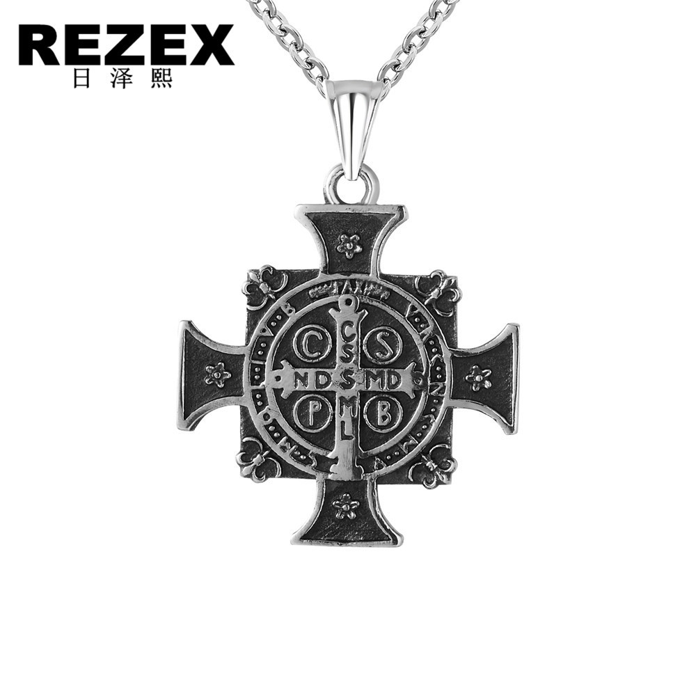 p0256-nk04 外贸饰品批发 欧美复古驱魔者十字架钛钢吊坠项链