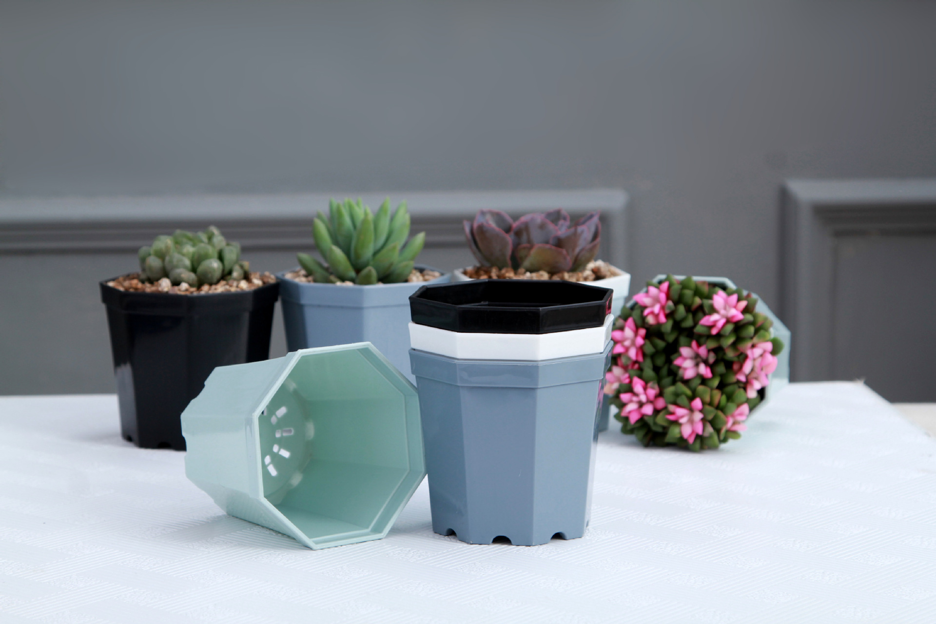 塑料八角花盆 大号创意加厚款多肉花盆 阳台种花白色素雅塑料花盆