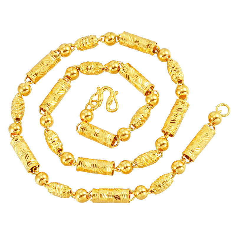 金店同款铜镀黄金橄榄佛珠链跨境新品配饰圆柱越南沙金项链男