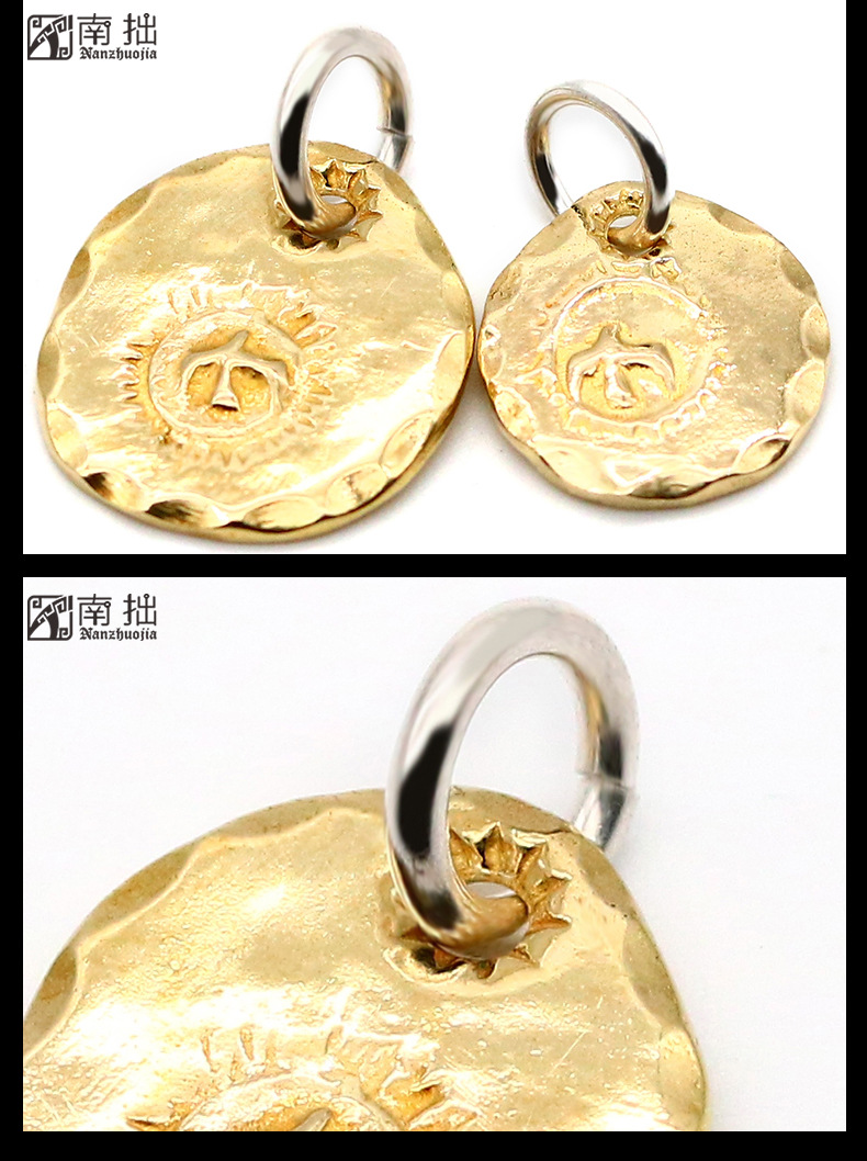 南拙手作高桥吾郎小金饼吊坠纯金挂牌18k黄金男女潮项链配饰