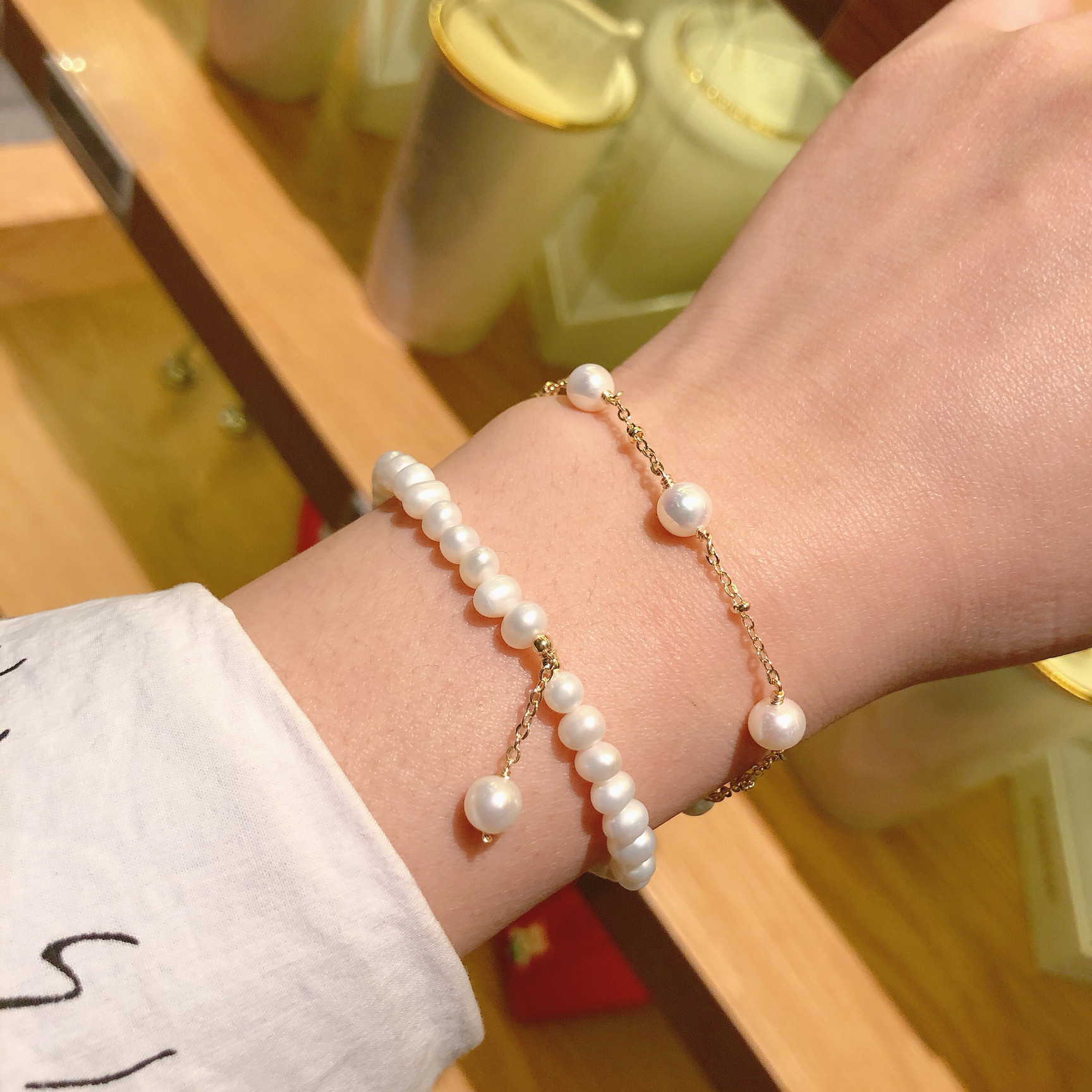 我是真珍珠,高档不规则巴洛克淡水珍珠真金简洁手串手链手饰品