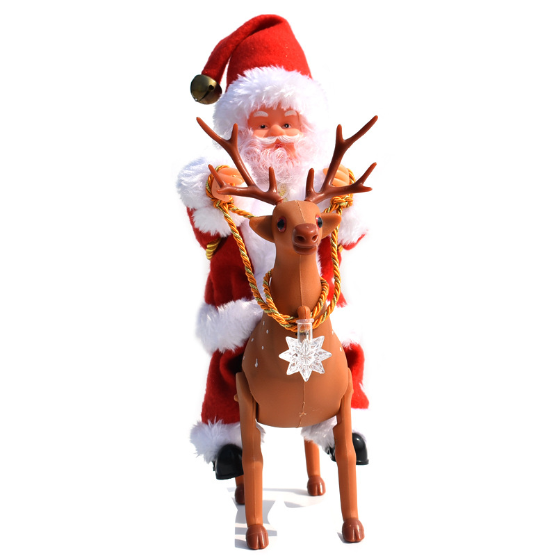 New Electric Santa Claus Riding Deer Music Little Doll Christmas Decorations Children's Toy Gift Christmas Ornament