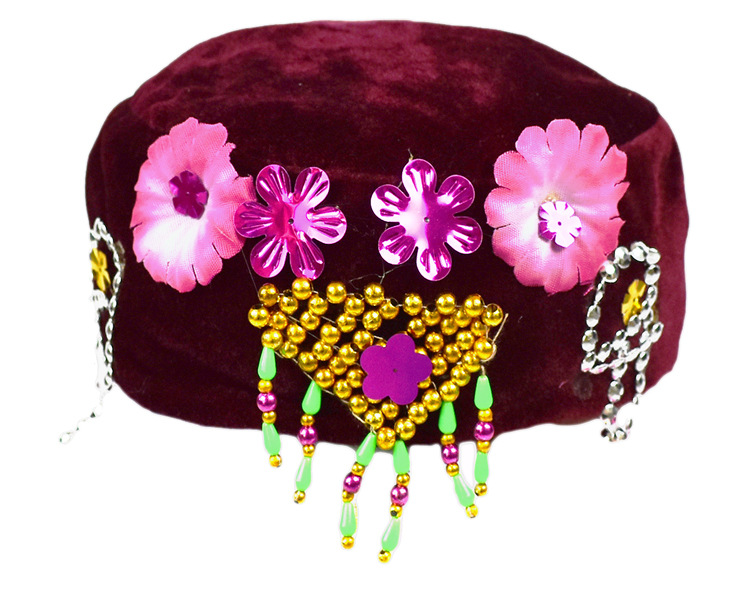 女寿帽厂家殡葬用品批发老人冲喜寿衣全套高档金丝绒珠子珠帘帽子