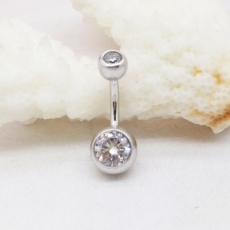 脐环925纯银肚脐扣双头钻简单款粗针刚打孔带的养洞肚脐环肚脐钉