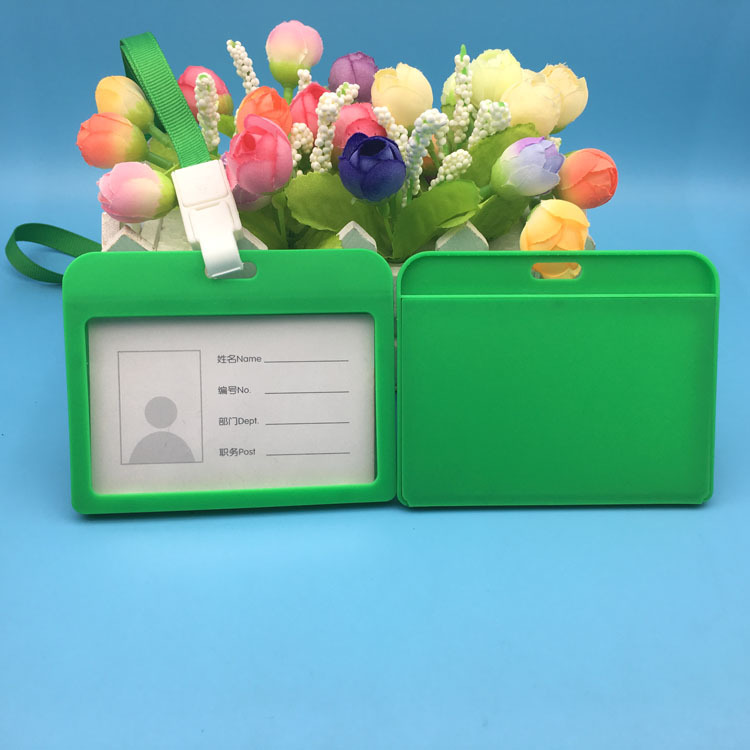 单面透明硬塑料卡套挂绳工牌横款胸卡厂牌学生幼儿园胸牌批发定制