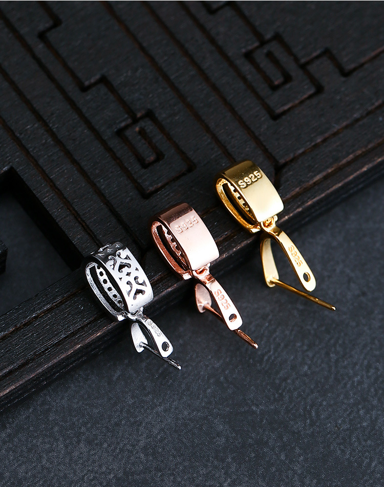 s925纯银吊坠夹扣镶嵌蜜蜡扣头佛公扣玉器玉佩夹扣diy银扣配件